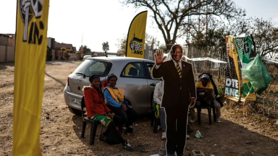 A cardboard cutout of African National Congress leader and South African President Cyril Ramaphosa during the campaign for this week's elections