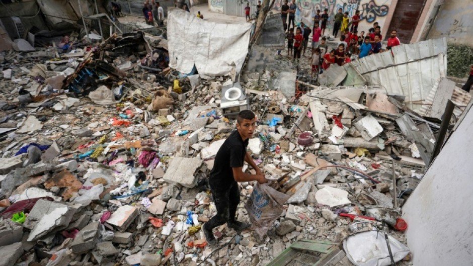 The aftermath of overnight Israeli bombardment in Nuseirat, in the central Gaza Strip