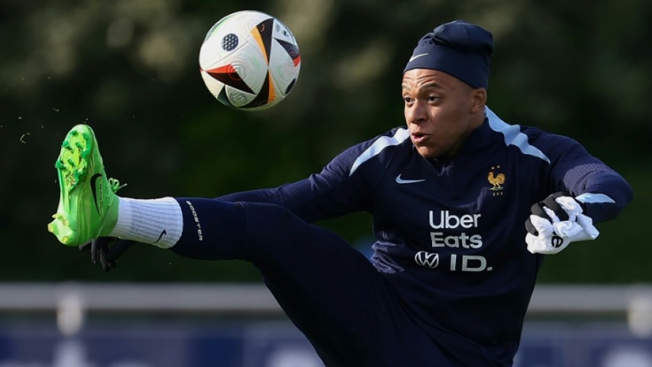 Kylian Mbappe in training with the France team at their Clairefontaine base last week