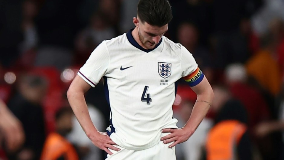 Declan Rice reacts to England's defeat against Iceland at Wembley