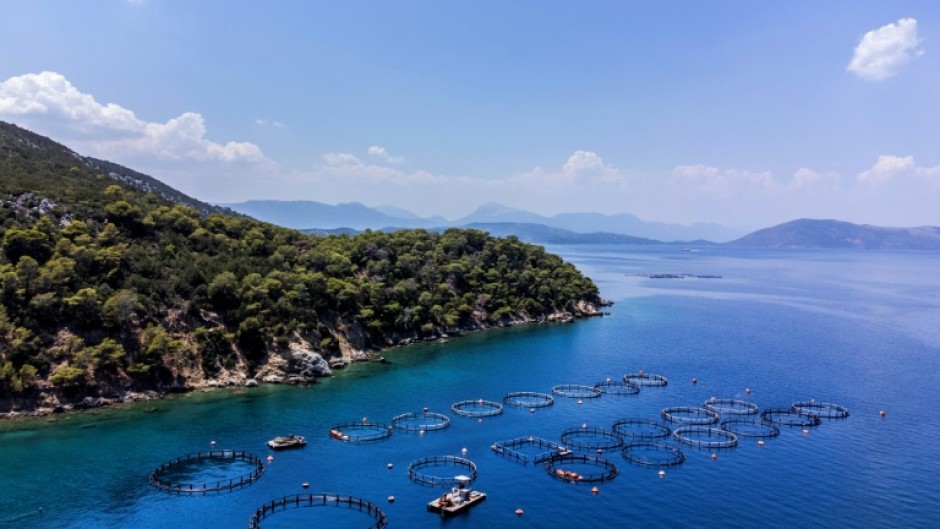 Fish farms off the Greek island of Poros