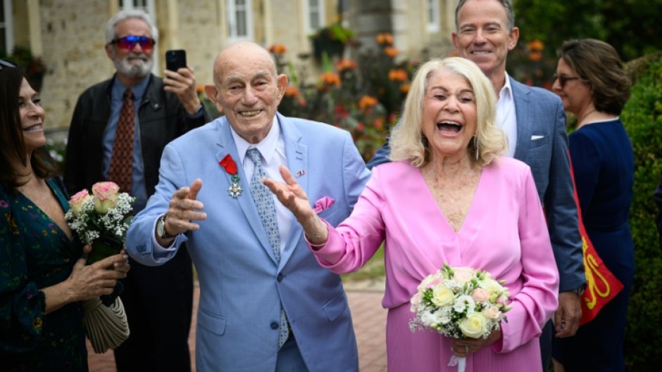 US WWII veteran Harold Terens, 100, married his 96-year-old sweetheart Jeanne Swerlin in the town of Carentan-les-Marais, northwestern France