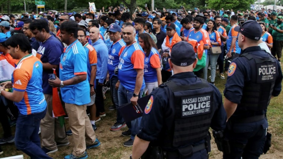 Supporters arrive for the Twenty20 World Cup cricket match between India and Pakistan at Nassau County International Cricket Stadium in East Meadow, New York on Sunday. 