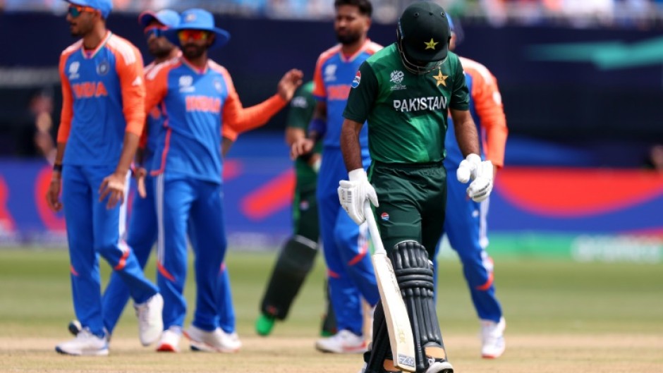 Fakhar Zaman of Pakistan leaves the field in New York after his dismissal in the T20 defeat to India