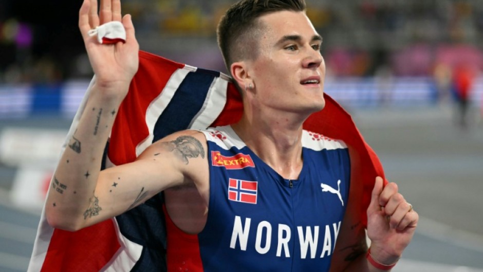 Champion: Norway's Jakob Ingebrigtsen celebrates winning the men's 1500m final 