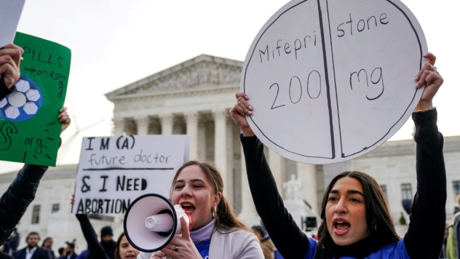 Abortion rights activists rally outside the US Supreme Court