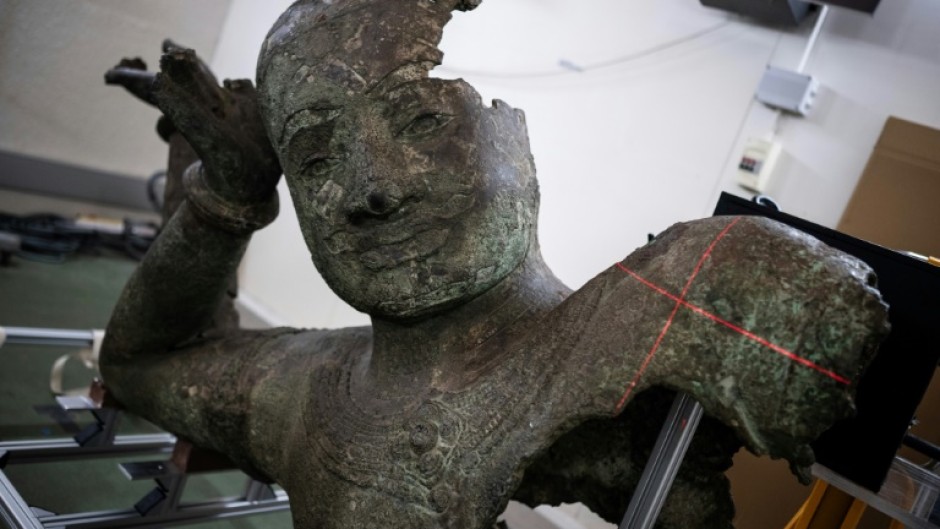 The 11th-century sculpture of Vishnu recently arrived from Cambodia