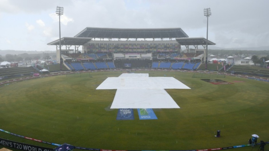 Rain pelts the field before England and Namibia's T20 World Cup match