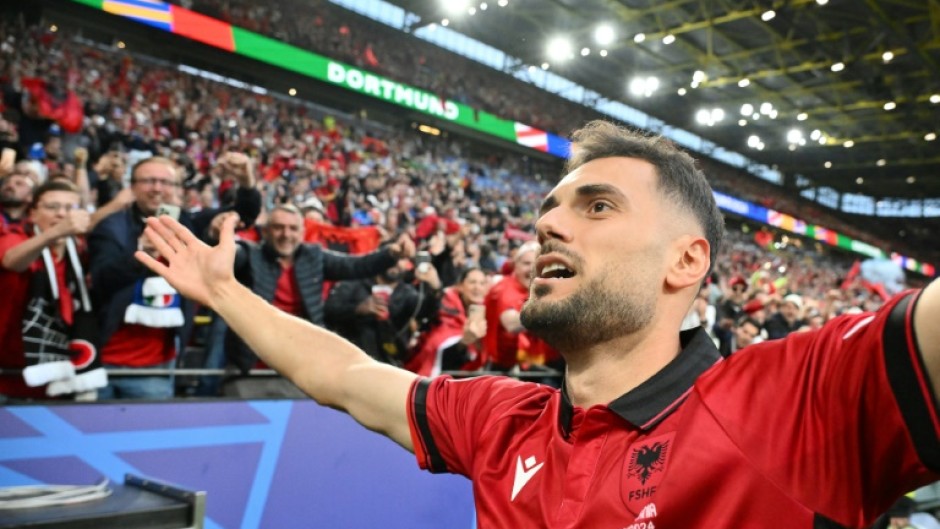 Nedim Bajrami celebrates after putting Albania ahead against Italy with the fastest ever goal at the Euros