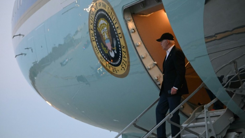 US President Joe Biden, steps off Air Force One ahead of the Los Angeles fundraiser