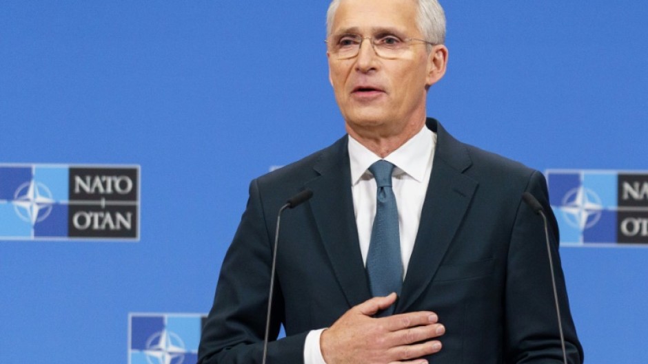 NATO Secretary General Jens Stoltenberg speaks at NATO headquarters in Brussels on June 14, 2024