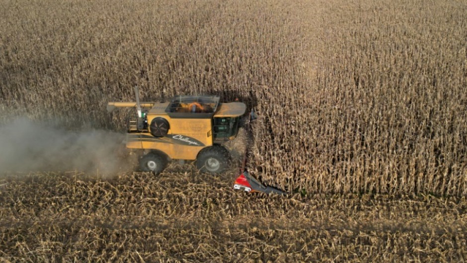 A farmer harvests his corn fields in Lobos, Buenos Aires province, Argentina