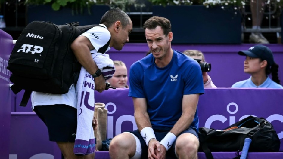 Andy Murray (R) was forced to retire against Jordan Thompson at Queen's after a medical time-out