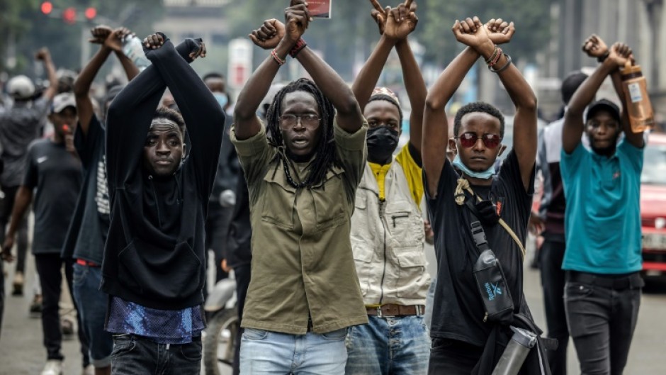 Protesters in the Kenyan capital earlier this week demonstrate against tax hikes