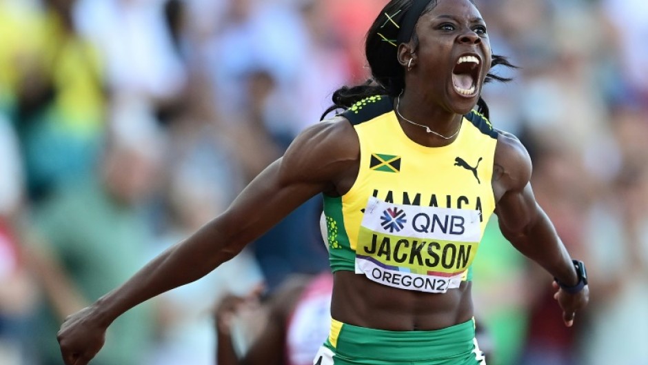 Shericka Jackson won the 200m final at the Jamaican athletics trials to qualify for a chance at a 100-200 sprint double at the Paris Olympics