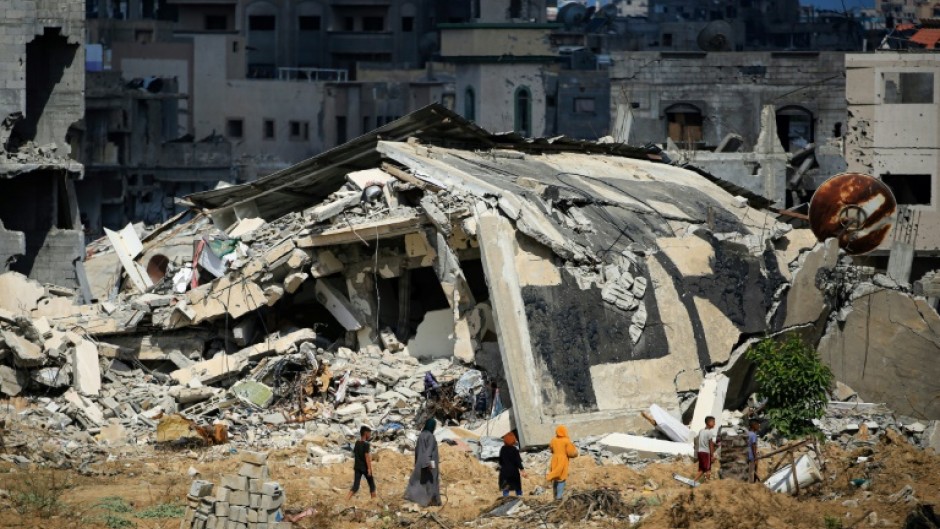 Destroyed buildings in southern Gaza's main city of Khan Yunis, where Israeli forces struck after a rocket barrage