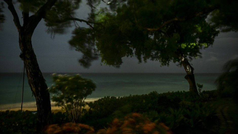 Strong winds blow as Hurricane Beryl approaches Bridgetown, Barbados on July 1, 2024