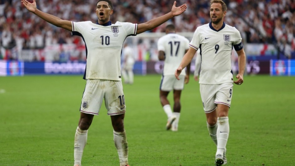 Jude Bellingham celebrates his equaliser against Slovakia which kept England in 2024