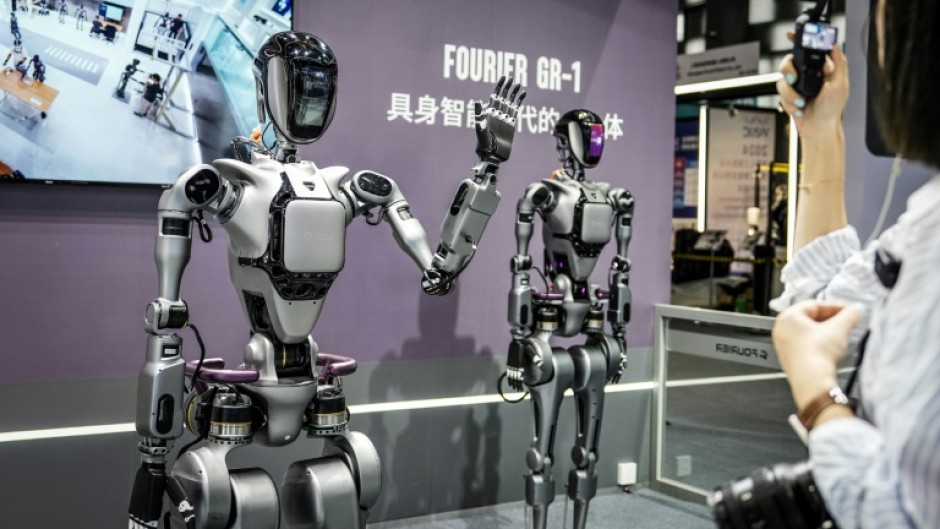 Humanoid robots on  display at the World Artificial Intelligence Conference in Shanghai