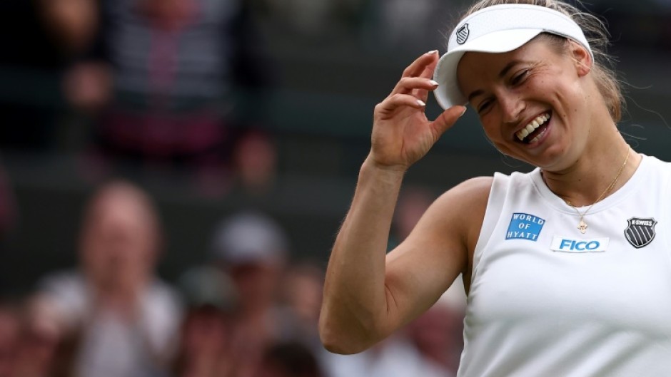 Yulia Putintseva celebrates her Wimbledon win against world number one Iga Swiatek