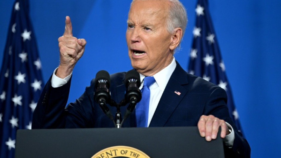 US President Joe Biden gives a high-stakes press conference at the end of the NATO summit in Washington on July 11, 2024