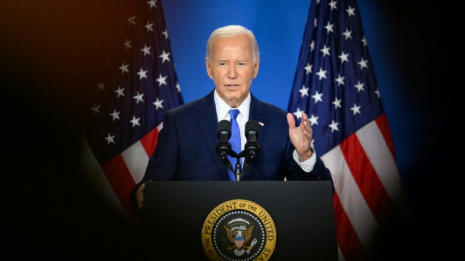 US President Joe Biden speaks during a press conference at the close of the 75th NATO Summit in Washington, DC on July 11, 2024