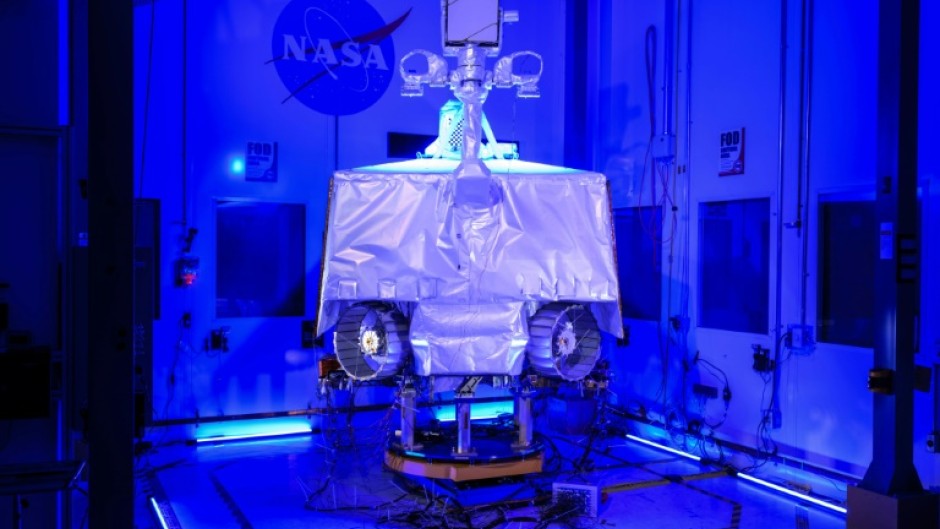 NASA's Volatiles Investigating Polar Exploration Rover (VIPER) assembled inside the cleanroom at the agency's Johnson Space Center in Houston, Texas