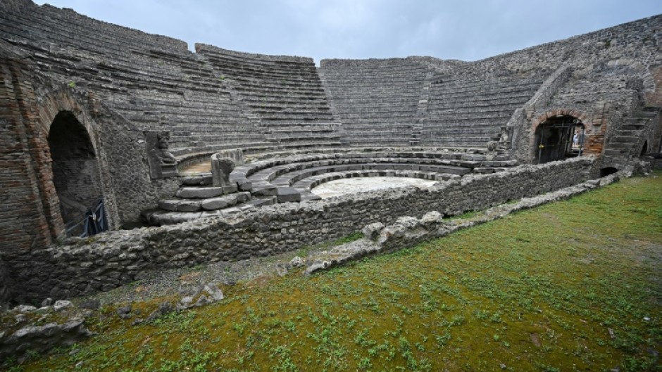 A view shows the Amphitheatre of Pompeii at the Archaeological Park of Pompeii -- new research indicates victim of the 79 AD eruption of Mt Vesuvius may have been killed by a simultaneous earthquake