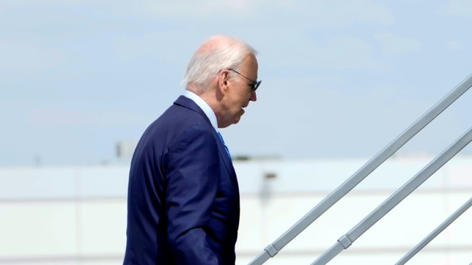 US President Joe Biden boards Air Force One as he departs Harry Reid International Airport in Las Vegas, Nevada, on July 17, 2024, en route to Delaware