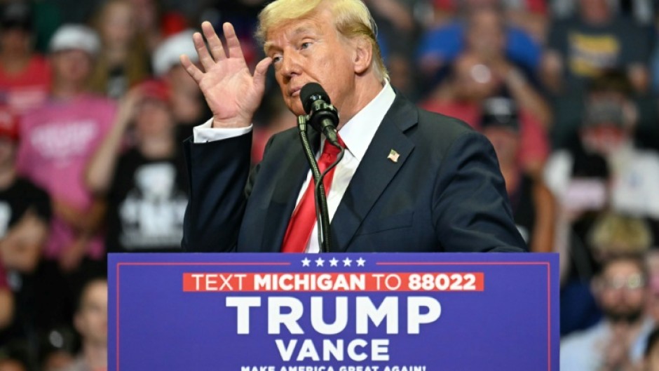 Former US President and 2024 presidential nominee Donald Trump speaks during a campaign rally with US Senator and vice presidential nominee J.D. Vance at Van Andel Arena in Grand Rapids, Michigan, on July 20, 2024