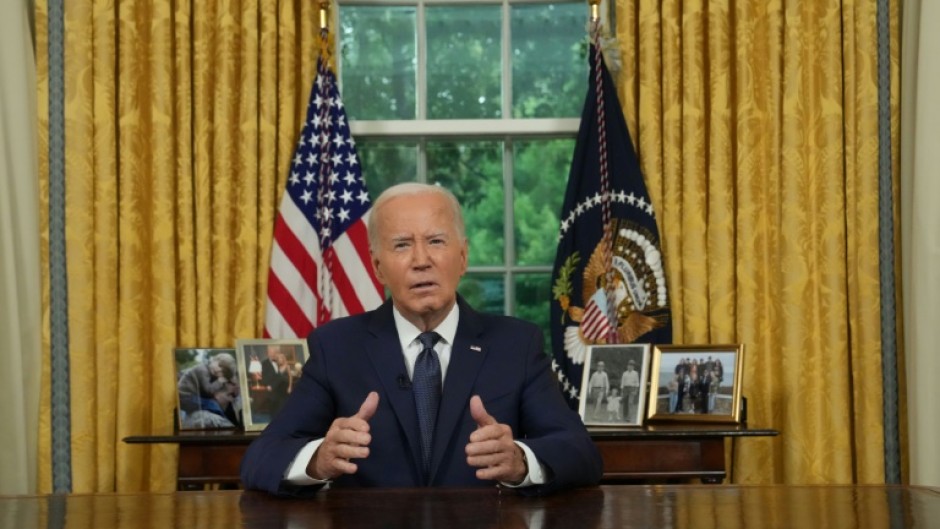 US President Joe Biden addresses the nation from the Oval Office of the White House on July 14, 2024, about the assassination attempt on Republican presidential candidate Donald Trump at a campaign rally in Pennsylvania