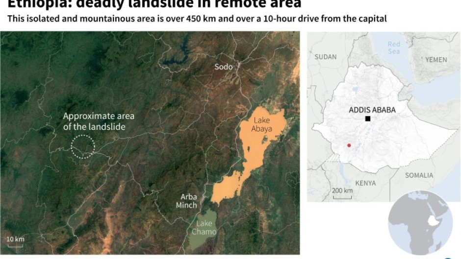 Map showing the approximate area of the deadly landslide in Southern Ethiopia 