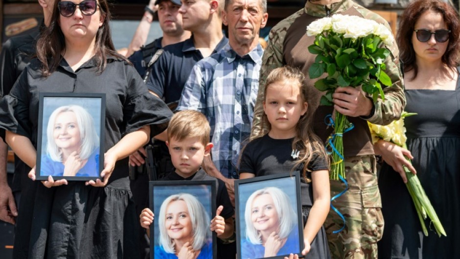 Mourners at the funeral of Iryna Farion in Lviv on July 22, 2024