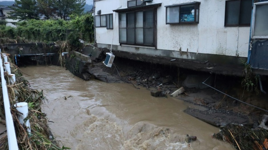 A house with collapsed foundations in Nikaho City, Akita prefecture