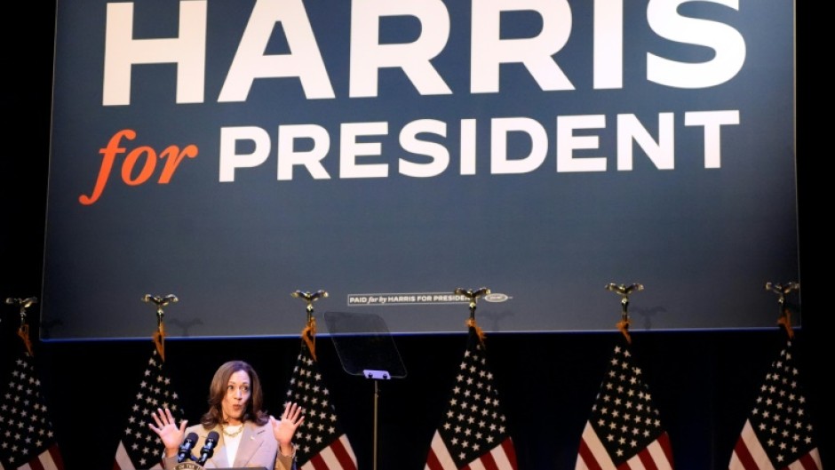 US Vice President and Democratic presidential candidate Kamala Harris speaks at a fundraising event in Pittsfield, Massachusetts, on July 27, 2024