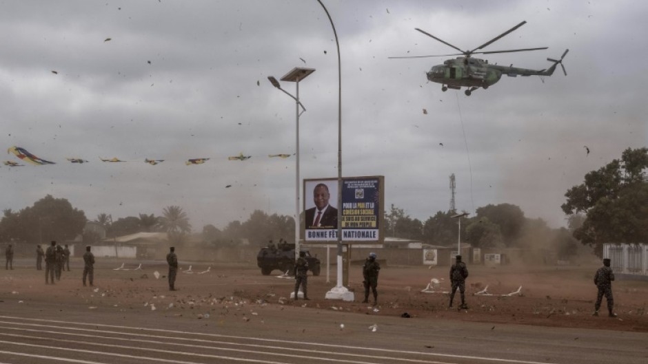 Soldiers in Bangui are pictured during a military parade held to celebrate the 64th anniversary of Central African Republic independence in December 2022