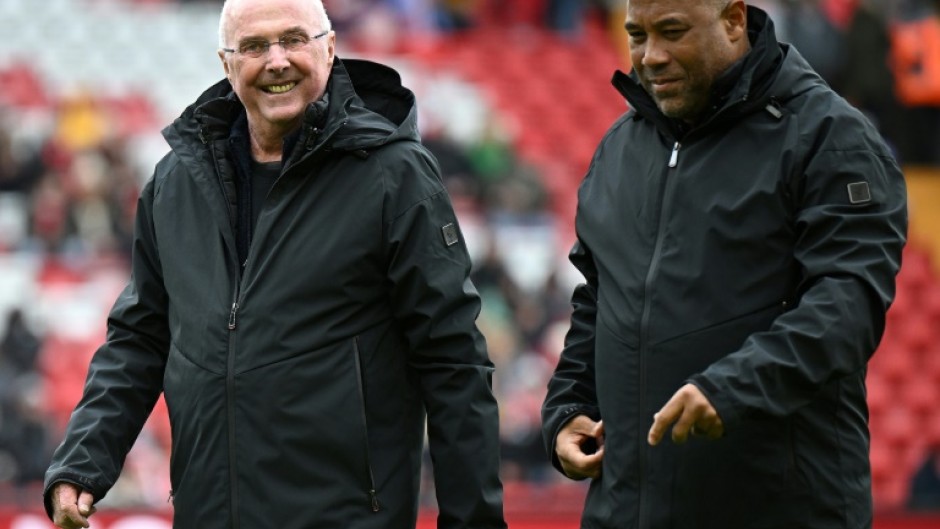 Sven-Goran Eriksson (L) and former England forward John Barnes took the pitch ahead of the Legends match between Liverpool and Ajax at Anfield in March