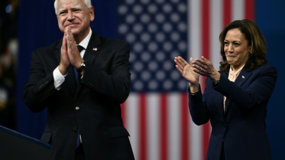 US Vice President and 2024 Democratic presidential candidate Kamala Harris introduces her running mate Minnesota Gorvernor Tim Walz