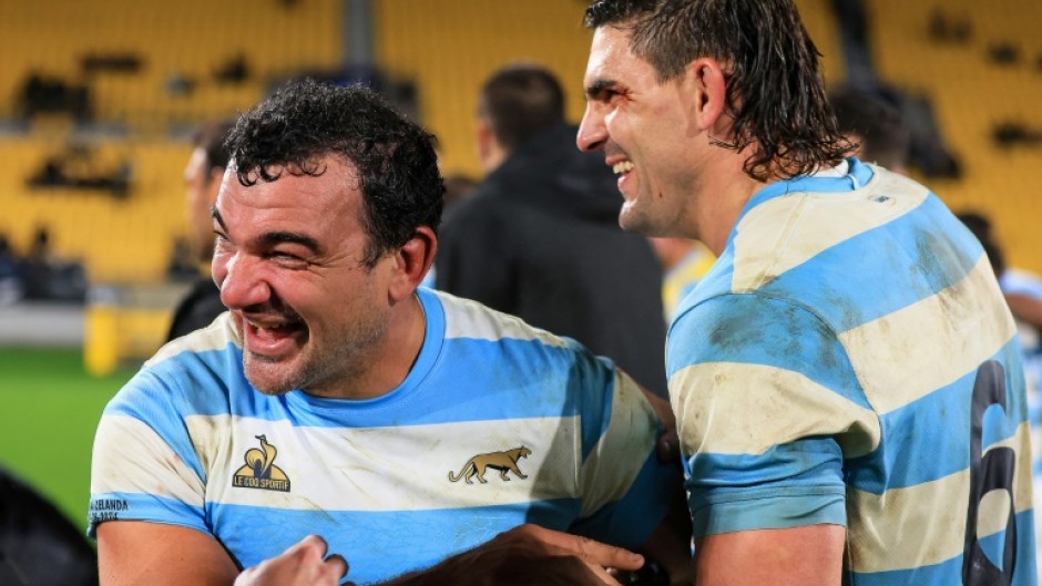 Argentina's Agustin Creevy (L) scored the winning try to seal a 38-30 win over New Zealand in Wellington last Saturday