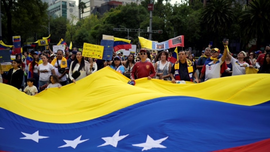 Venezuelans in Mexico protest on August 10. Opposition leader Maria Corina Machado has called demonstrations Saturday for more than 300 cities in Venezuela and abroad