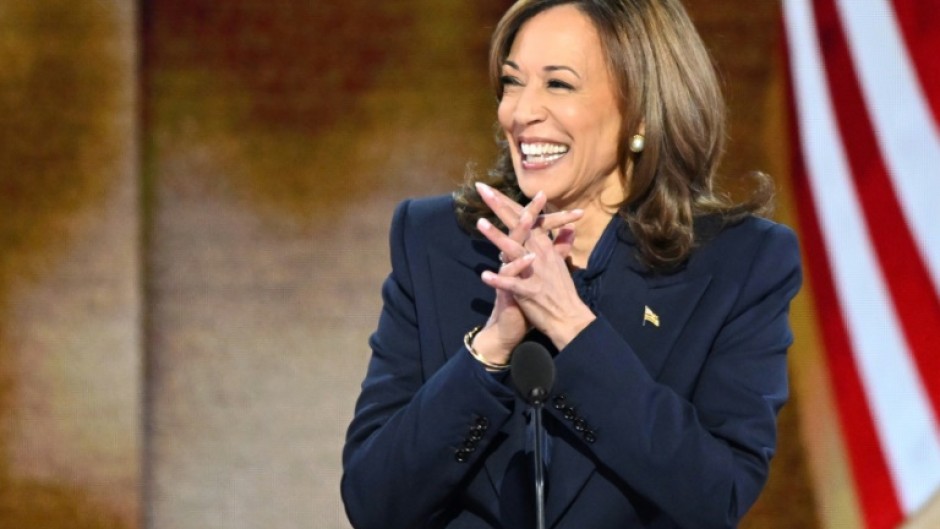 US Vice President and Democratic presidential candidate Kamala Harris speaks on the fourth and last day of the Democratic National Convention (DNC) at the United Center in Chicago, Illinois, on August 22, 2024.