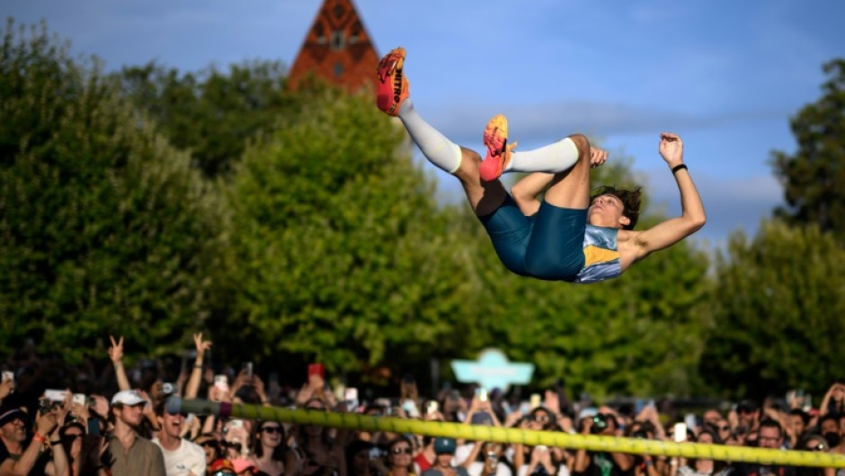 Sweden's Armand Duplantis competes in the men's pole vault city event, part of the Lausanne Diamond League meet