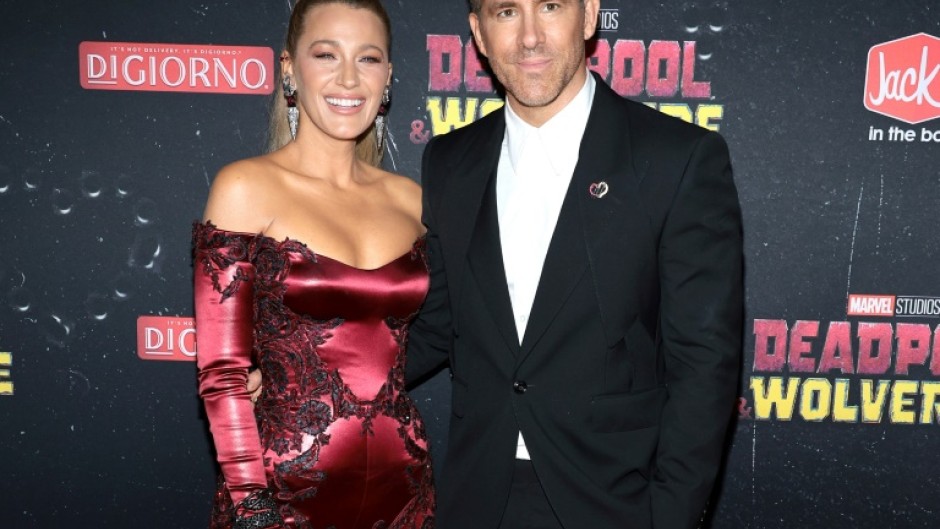 Actors Blake Lively and her husband Ryan Reynolds attend the 'Deadpool & Wolverine' New York premiere on July 22, 2024