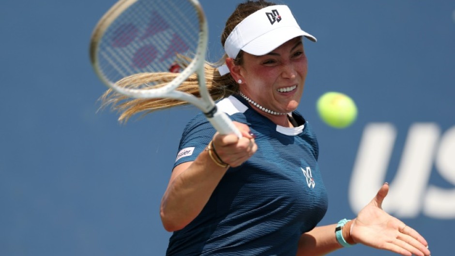 Moving on: Croatia's Donna Vekic on the way to a first-round victory over Australian Kimberly Birrell at the US Open