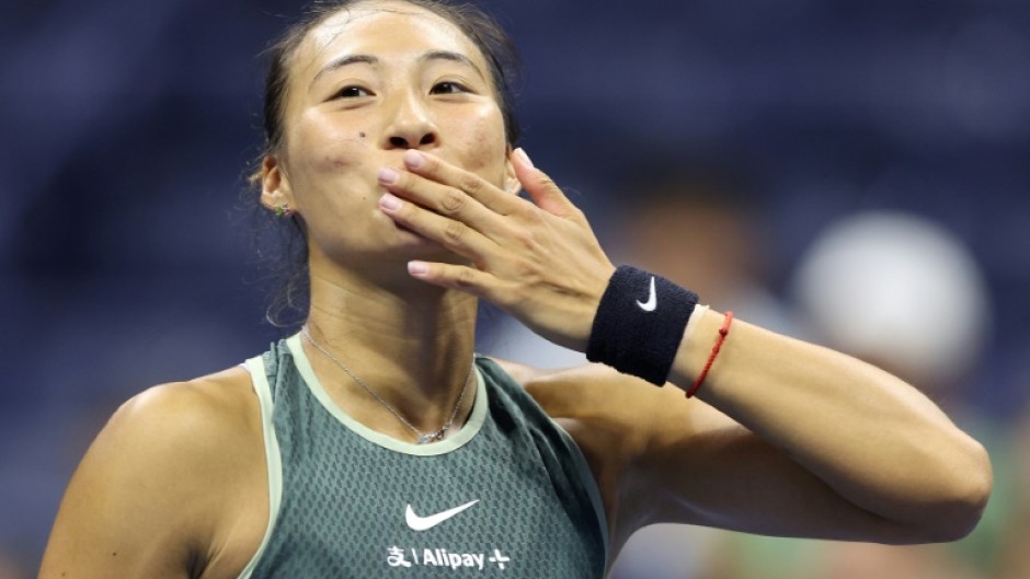 Queen of the night: Zheng Qinwen celebrates her win over Donna Vekic 