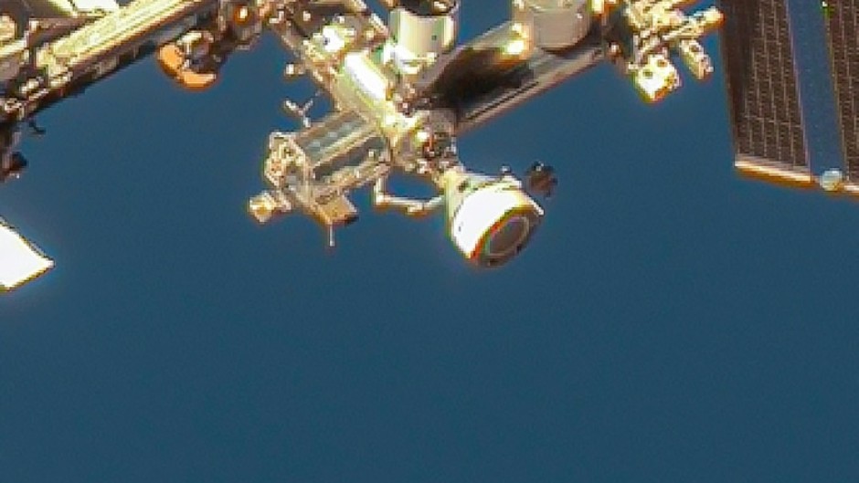 This handout image courtesy of Maxar Technologies taken on June 7, 2024 shows the Boeing Starliner spacecraft docked with the International Space Station's (ISS) forward port on the station's Harmony module