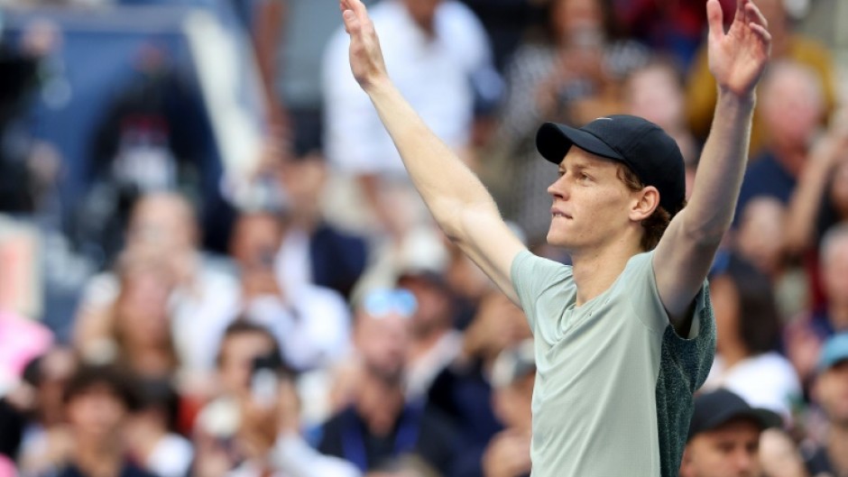 Victory: Jannik Sinner celebrates after defeating Taylor Fritz 