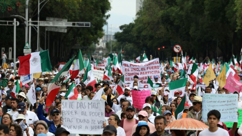 Opponents of Mexican President Andres Manuel Lopez Obrador's judicial reforms protest in the capital