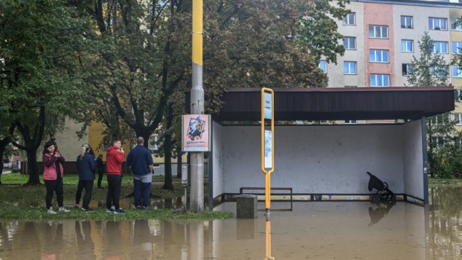 The floodwater was rising throughout Sunday in Opava