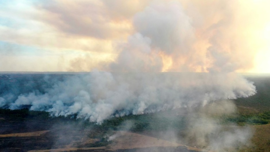 An aerial view of the forest fire in Brasilia National Park, Brazil, taken on September 15, 2024